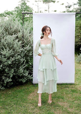 Francisca Sweetheart Neck Bishop Sleeves Layered Midi Dress
